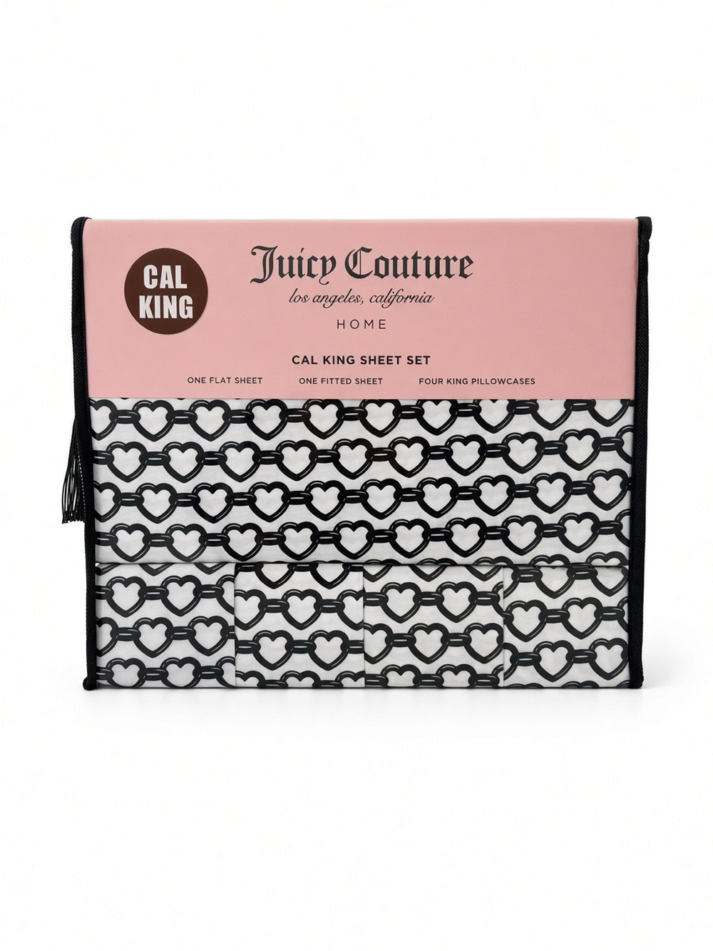 Juicy Couture Cal King 6pc Sheet Set Heart Chain Black/White NWT
